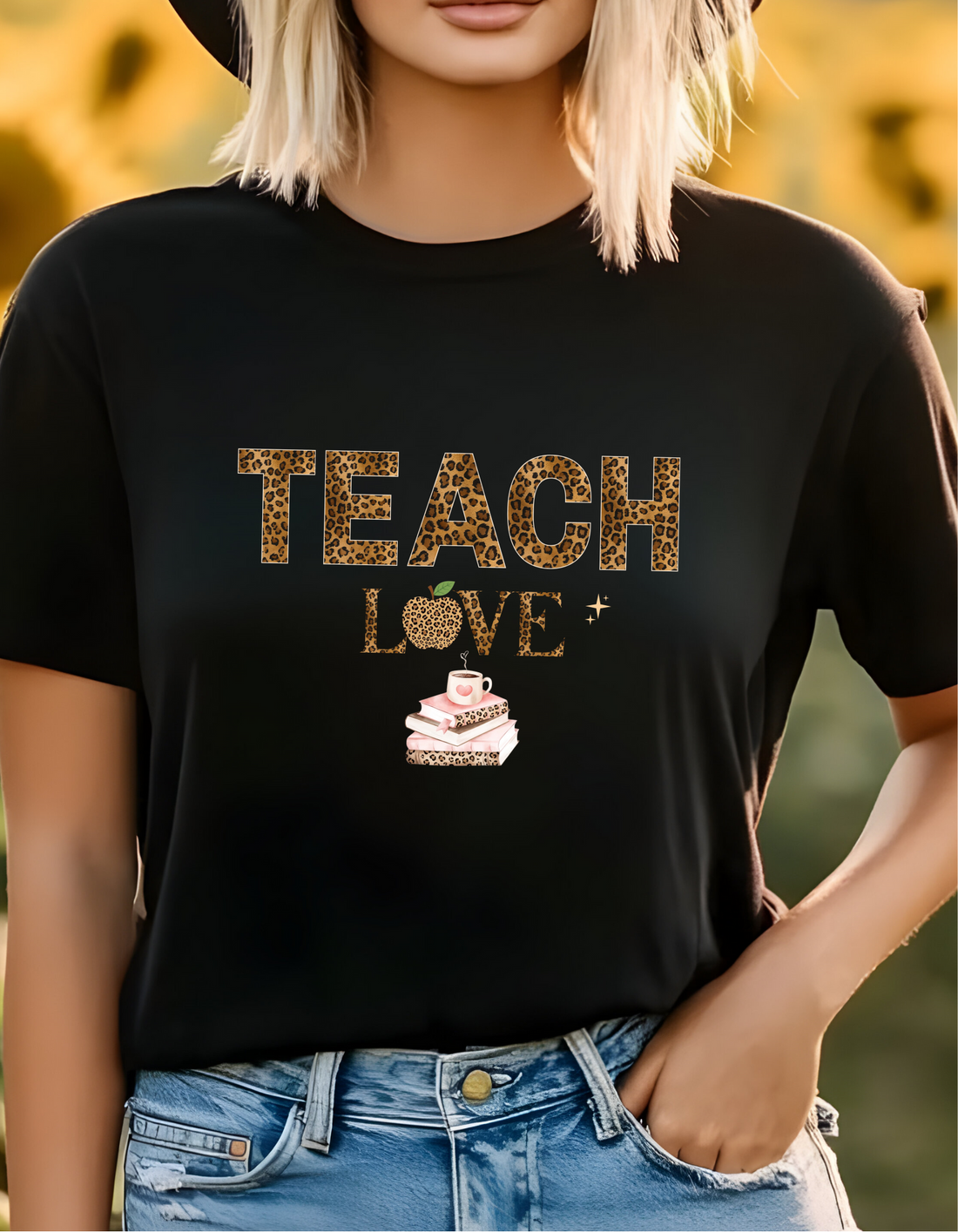 Teach Love Leopard Print Teacher Shirt – Cute Teacher Appreciation T-Shirt, Classroom Gift for Teachers, Back to School Teacher Tee