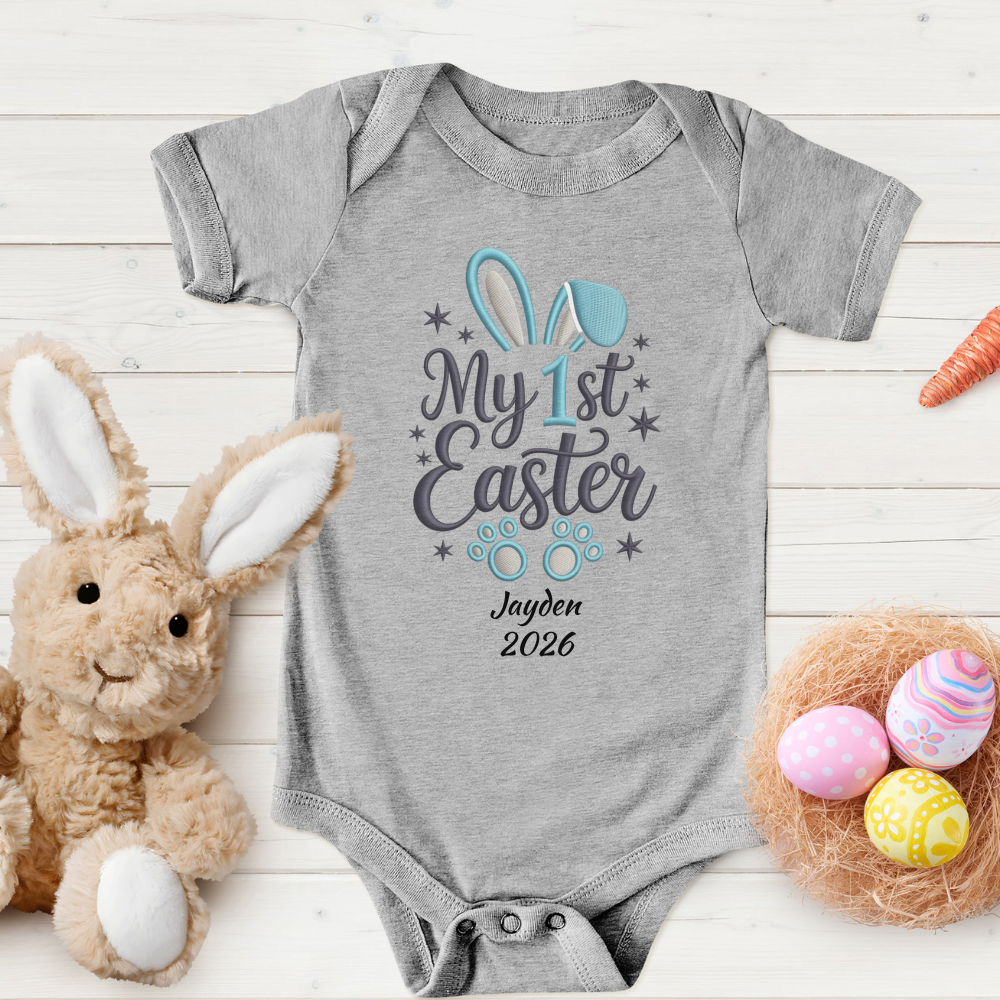 My 1st Easter Baby Bodysuit, Custom Name Date, Personalized Easter Onesie, Little Rabbit Design, Infant Easter Outfit, Bunny Baby Gift