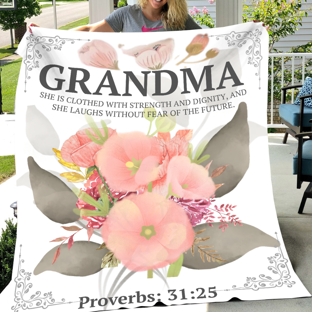 Personalize “MAMA Encouragement – Proverbs 31:25 Plush Fleece Blanket” 50x60