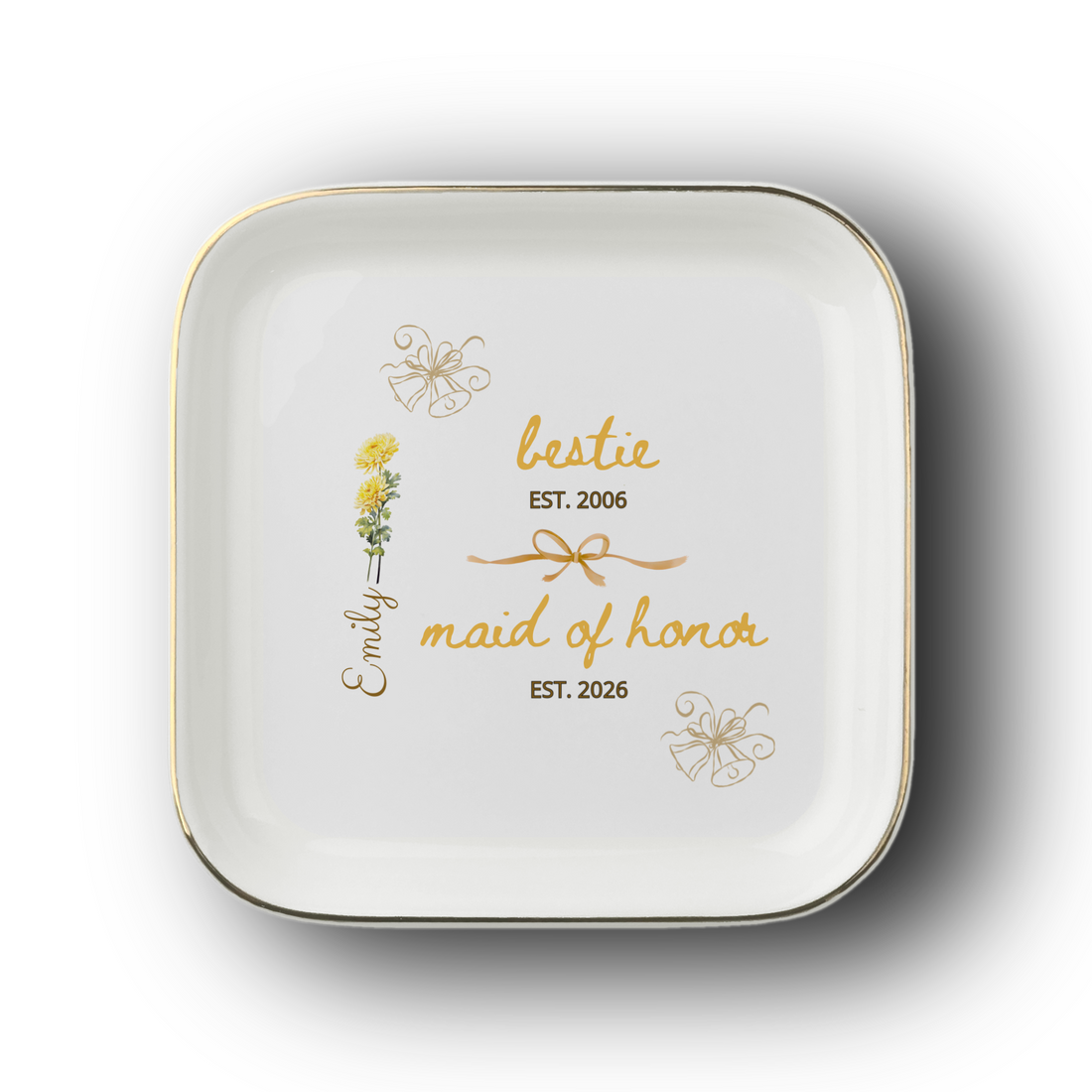 Personalized Maid of Honor Jewelry Dish – Custom Name & Date Bridal Party Gift