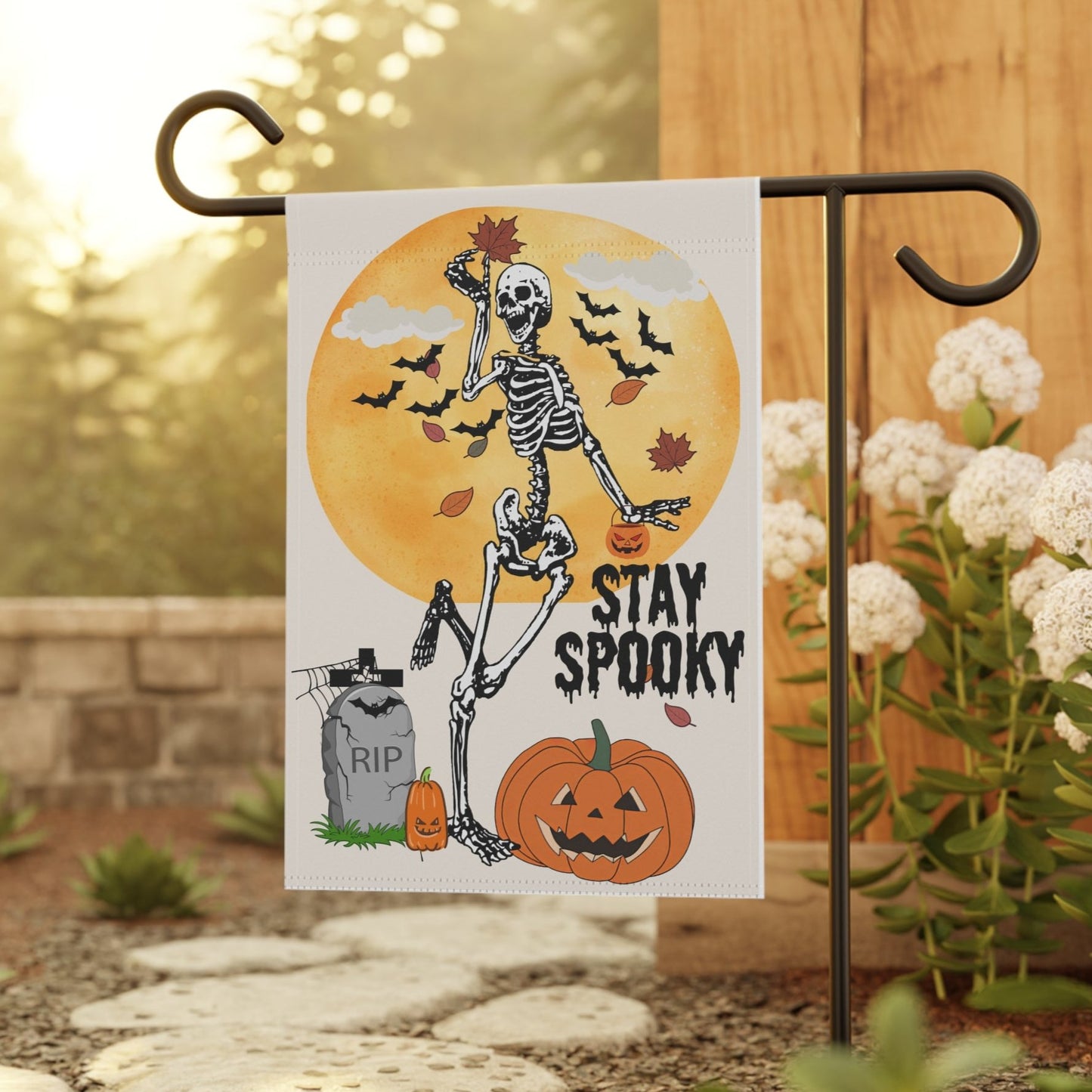 Halloween Skeleton Garden Flag |Funny Fall Garden Flag | Autumn Garden Flag | House Banner