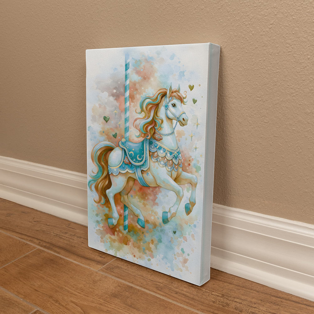 Carousel Horse Canvas Art, Nursery Wall Decor for Kids, Playful Kids Room Wall Art, Vibrant Animal Canvas, Gift for Children