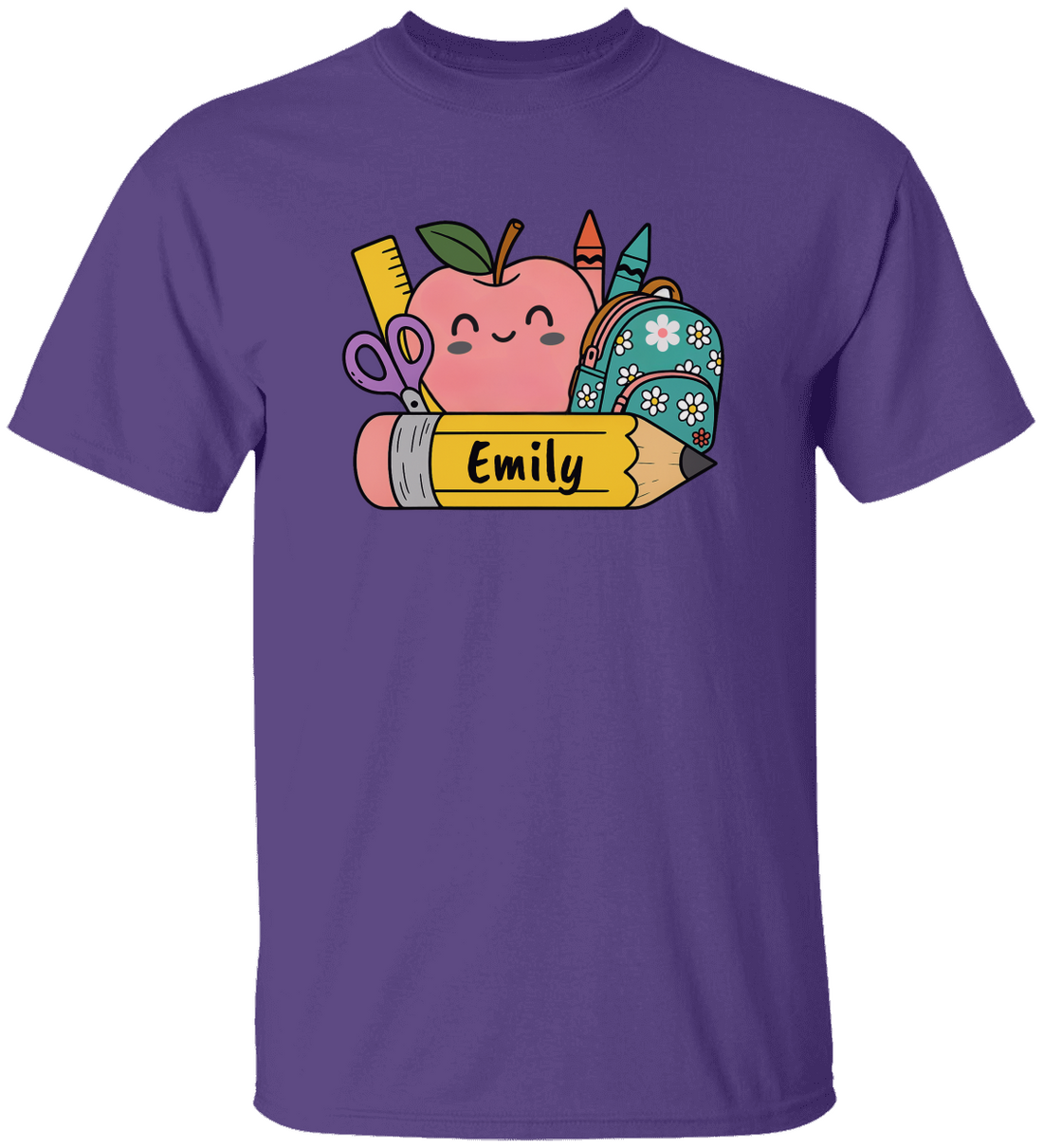 Personalized Kids Cotton Tee with School Supplies Design