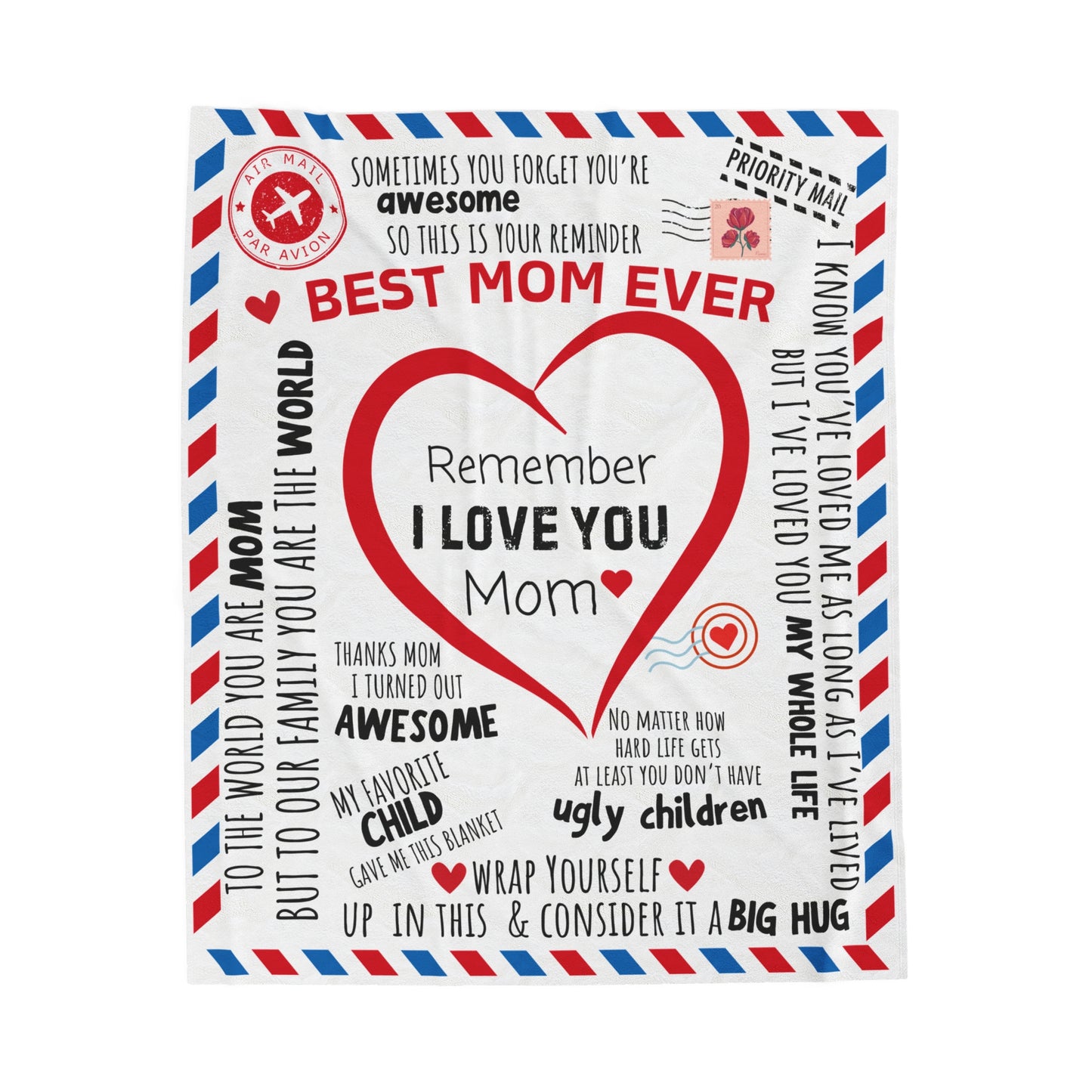 "Best Mom" Velveteen Plush Blanket 50x60