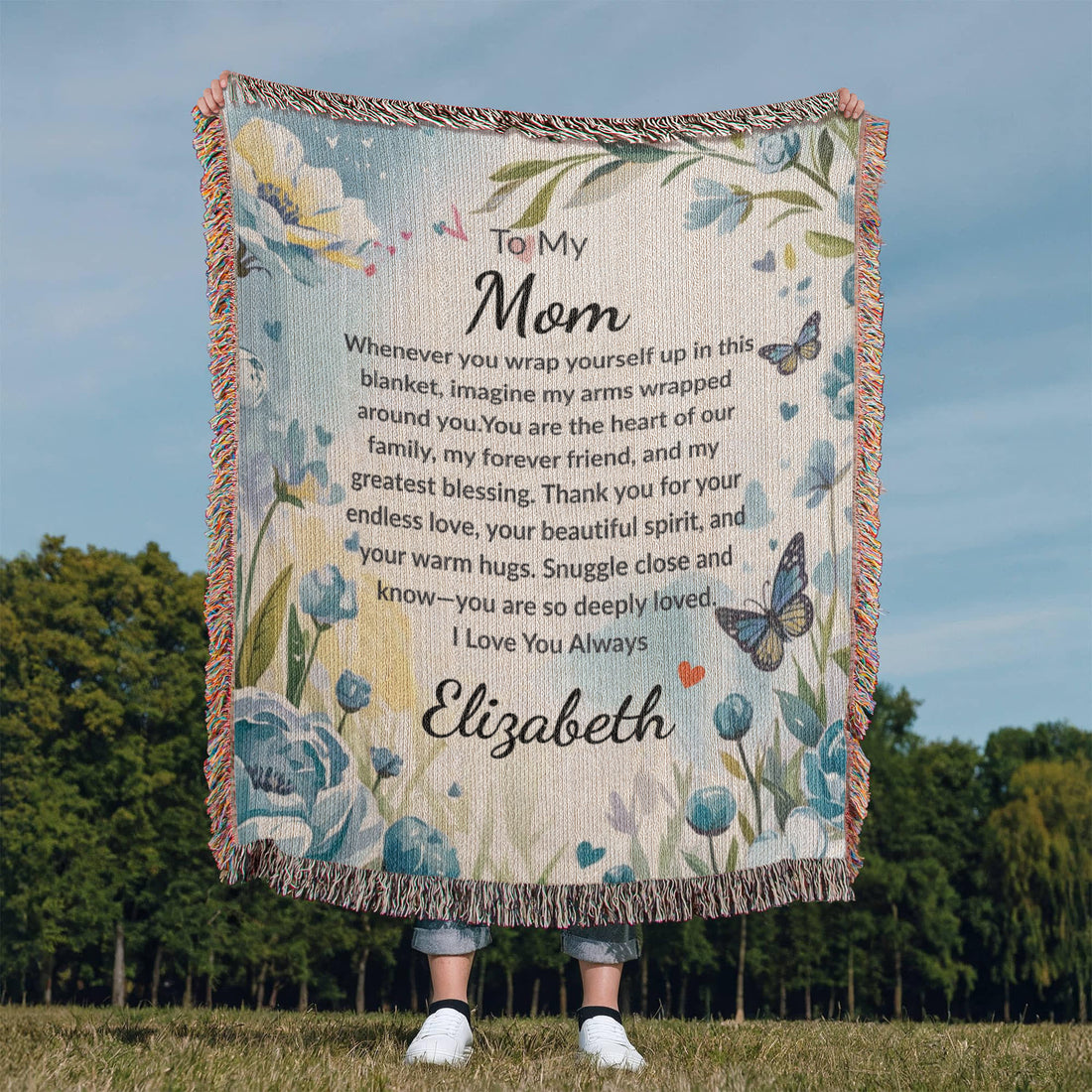 “To My Mom” Custom Name Blanket – Sentimental Gift from Daughter or Son – Floral Keepsake Throw