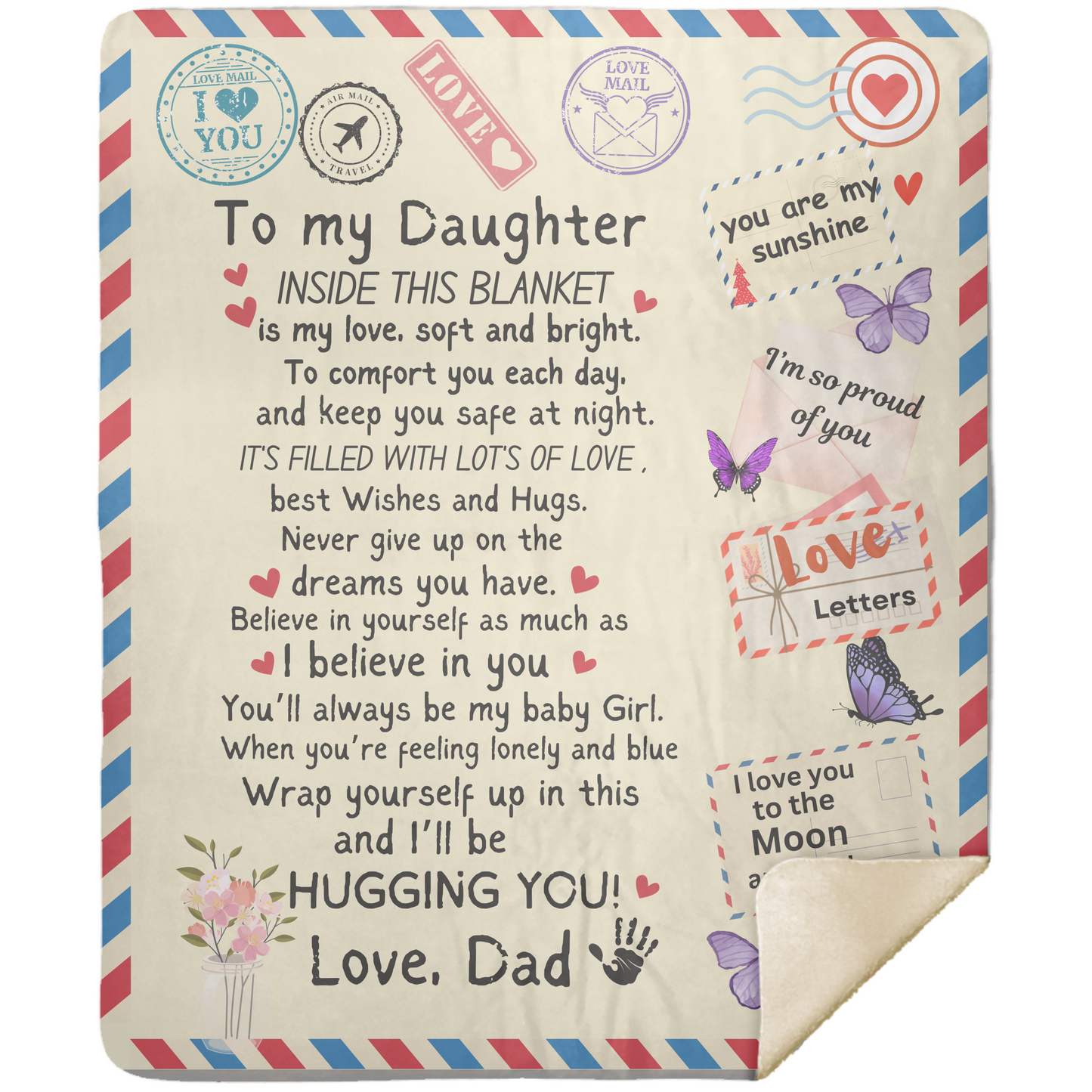 To My Daughter from Dad "Hugging You" Premium Sherpa Blanket