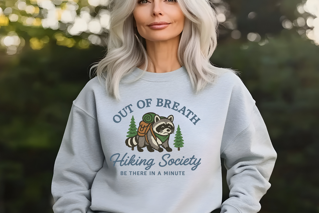 Funny "Out of Breath Hiking Society" Sweatshirt, Nature Lover Sweatshirt, Funny Hiking Crewneck