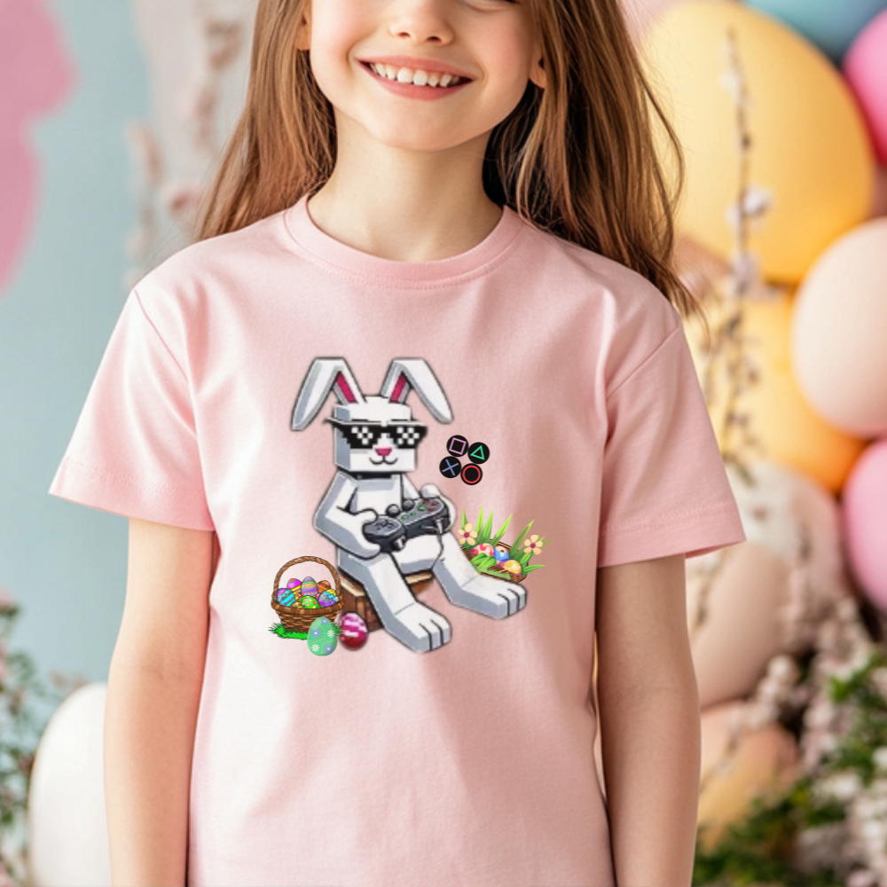 Kids Easter Bunny Gaming T-Shirt, Funny Spring Tee for Boys, Cute Holiday Outfit, Easter Egg Hunt Shirt for Girls