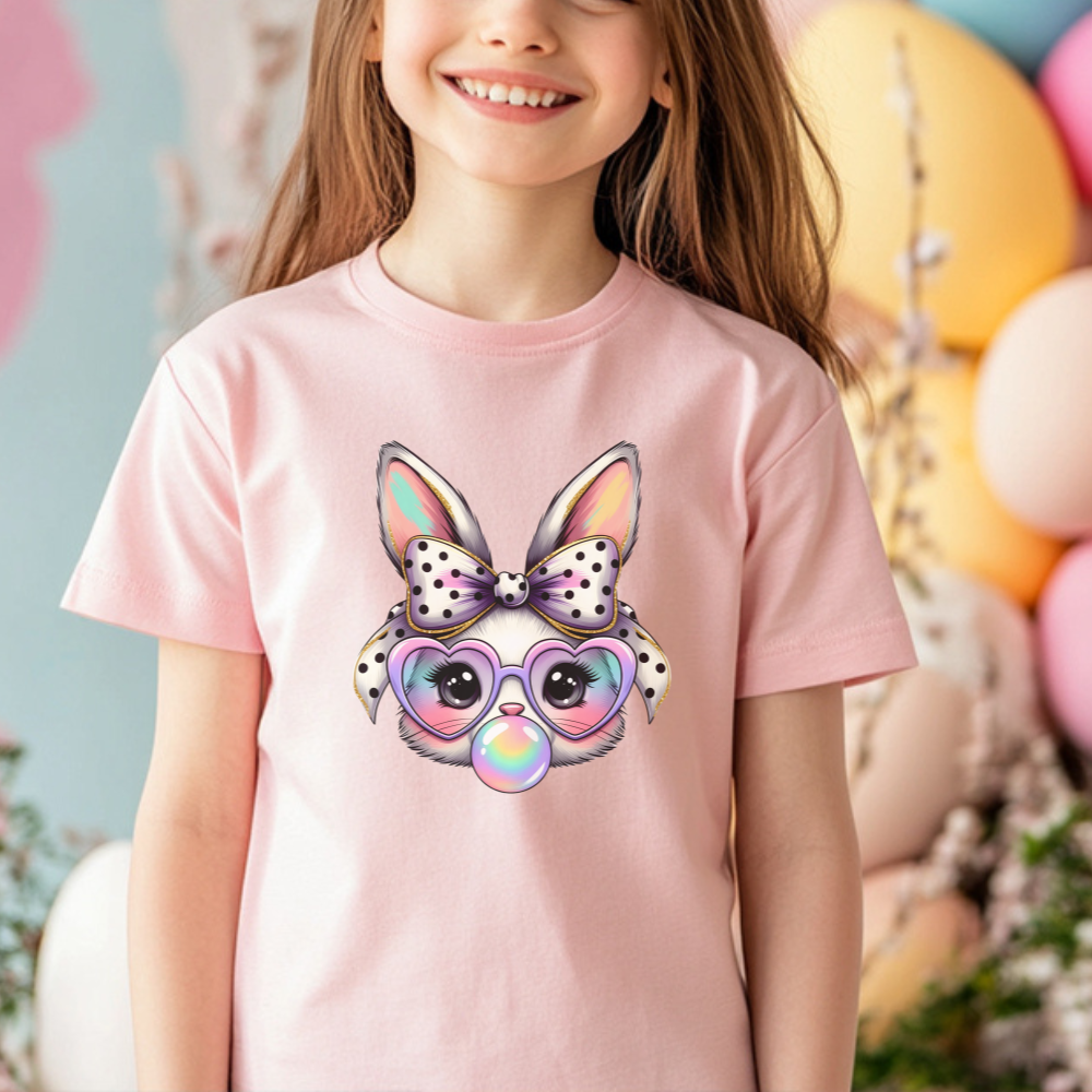 Cute Bunny Kids T-Shirt, Bunny with Glasses Tee, Fun Kids Gift, Adorable Animal Shirt, Unicorn Ears Design, Polka Dot Bow, Playful Fashion