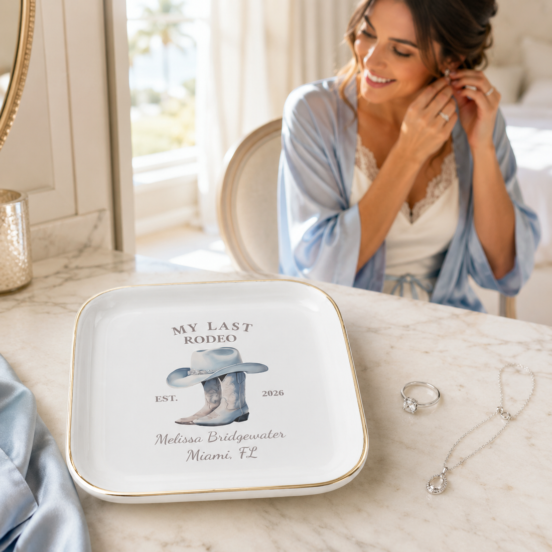 Personalized “My Last Rodeo” Jewelry Dish – Custom Western Bridal Ring Holder