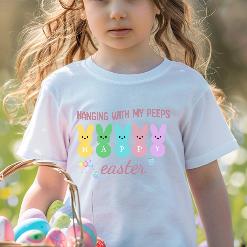 " Hanging with My Peeps" T- Shirt, Cute Easter Bunny Tee, Child's Easter Gift, Fun Easter Graphic Tee