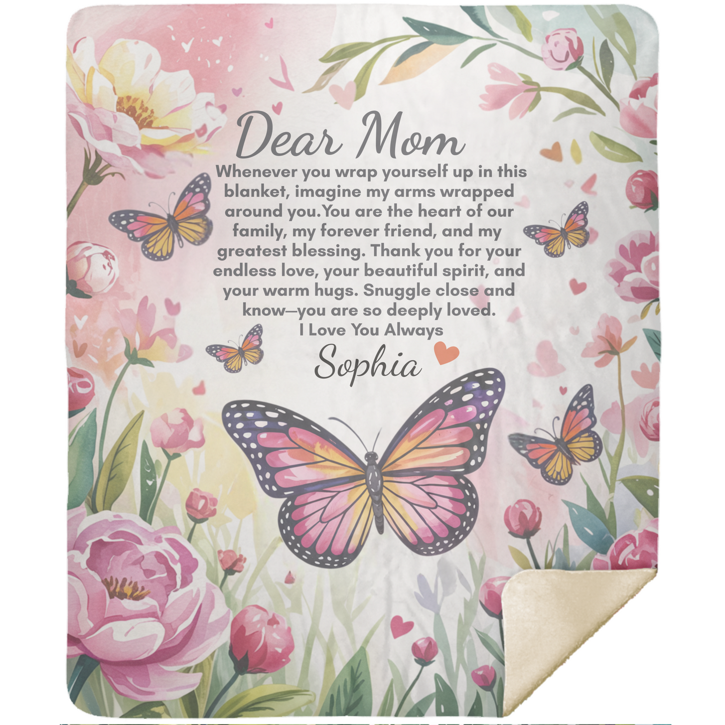 Personalized Mom Butterfly Throw Blanket, Mothers Day Gifts, For Mom Butterfly Blanket