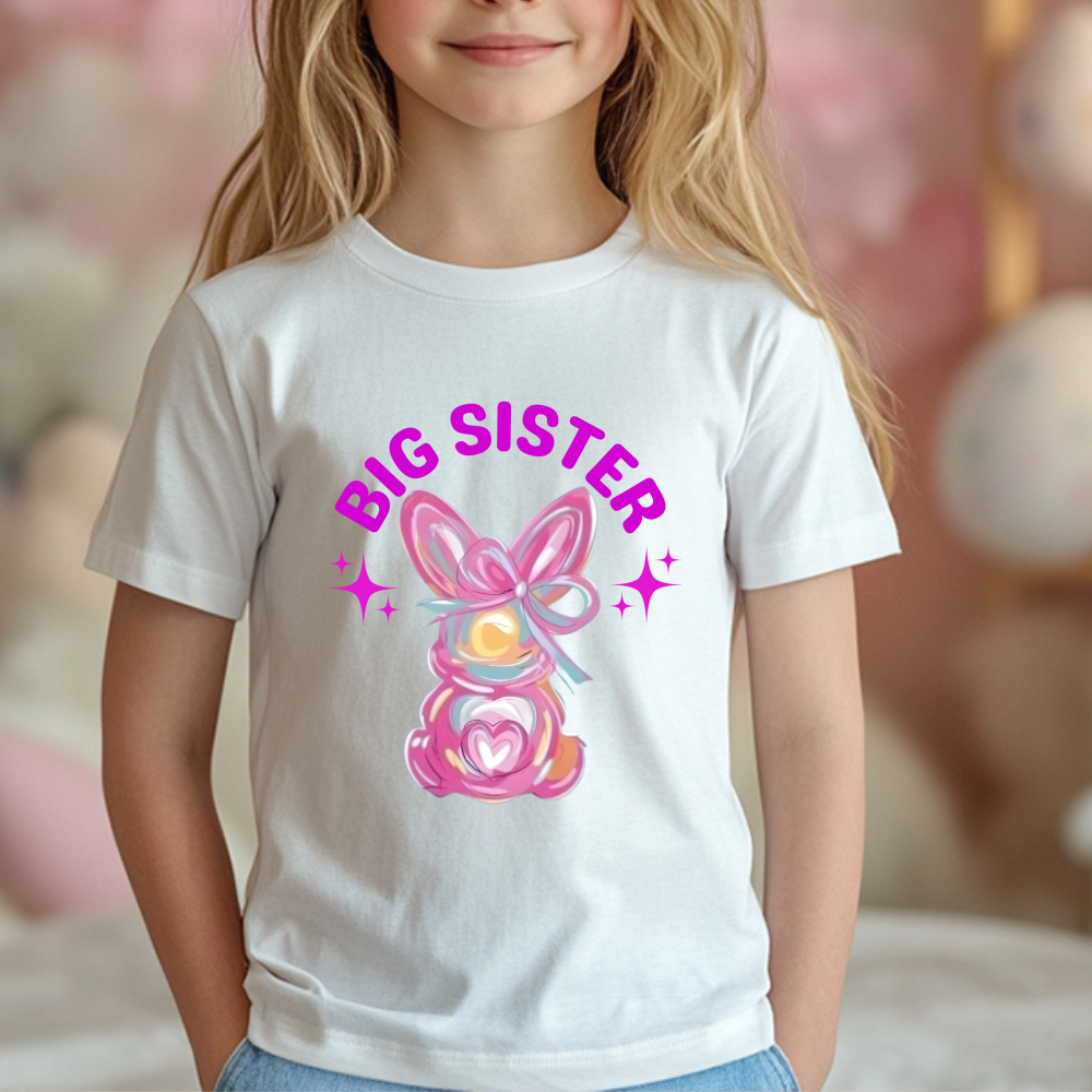 Girls Big Sister Bunny Easter Shirt, Kids Easter Shirt, Bunny Egg Hunt Tee, Cute Easter Shirt for Girls, Easter Bunny T-Shirt