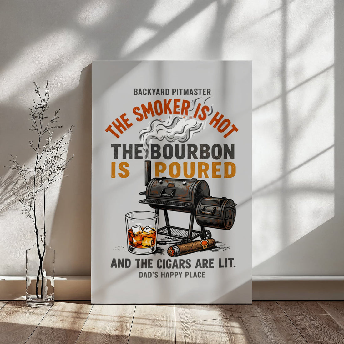 Backyard Pitmaster Canvas, BBQ Grill Art, Bourbon Decor, Dad's Man Cave Sign, Smoker Gift, Father's Day Present, Bourbon Lover Art