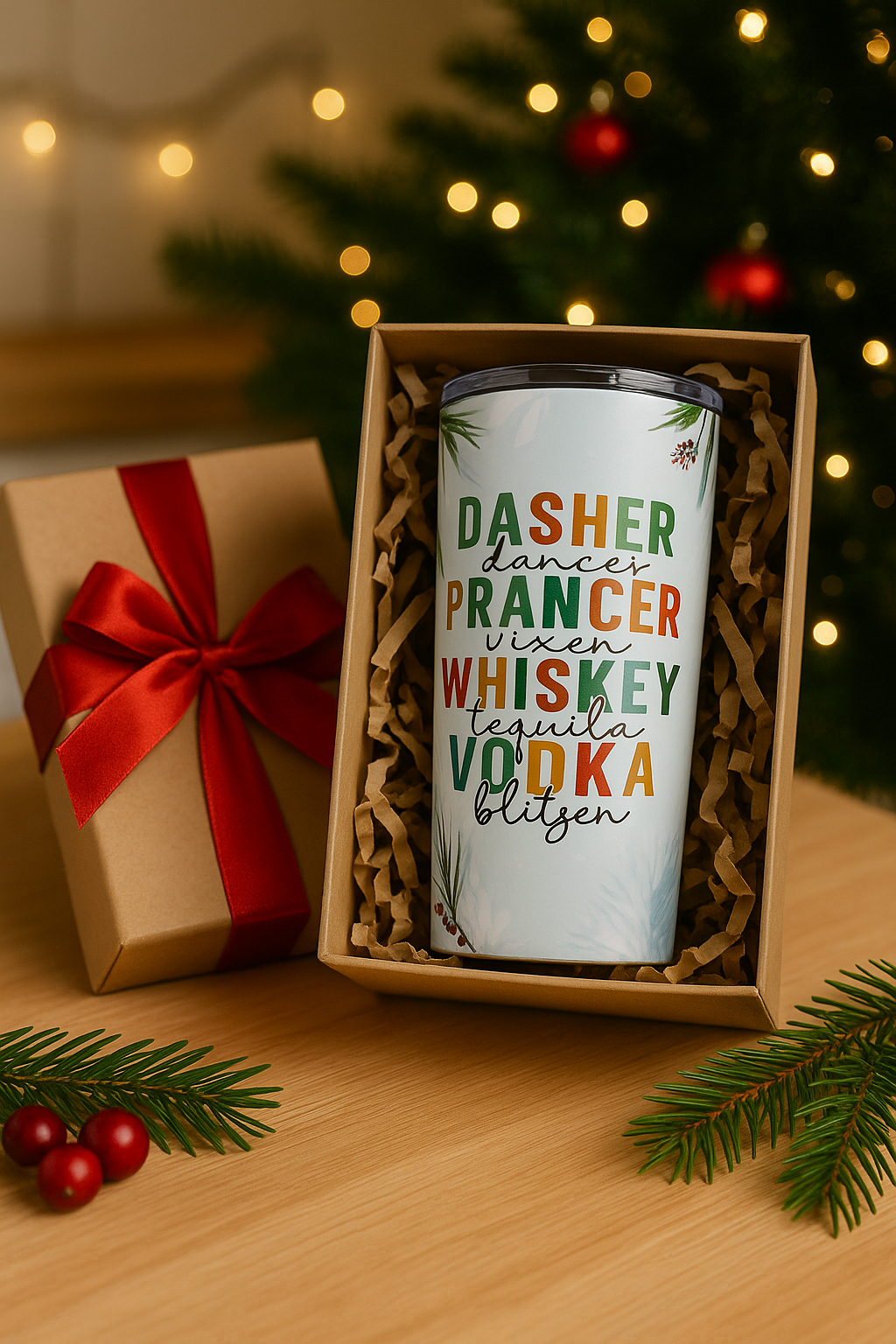 • Secret Santa Gift • Holiday Humor Dasher Dancer Prancer Whiskey Tequila Vodka Tumbler • Funny Xmas Tumbler 20oz
