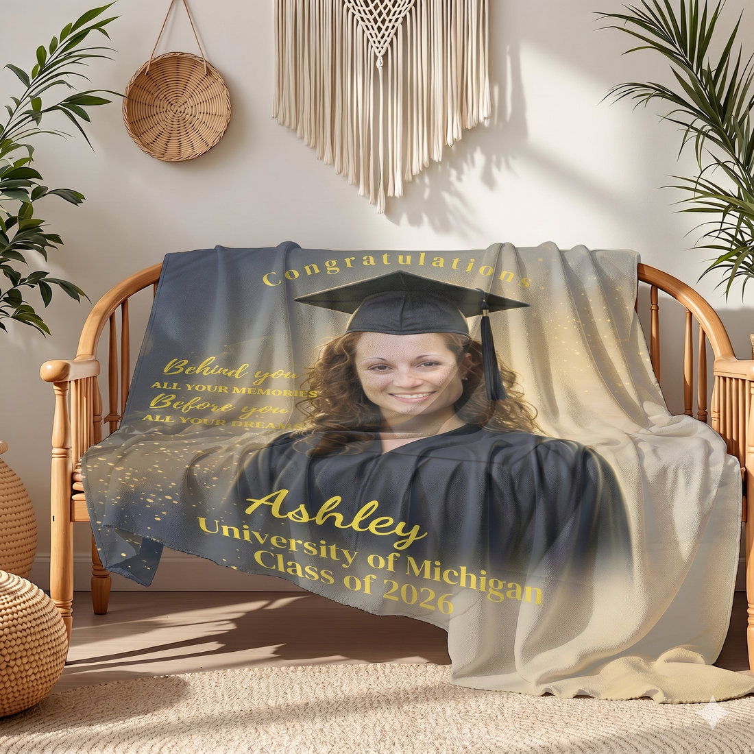 Personalized Graduation Blanket with Photo – Custom Graduate Gift 2026, College High School Senior Keepsake Throw, 50x60