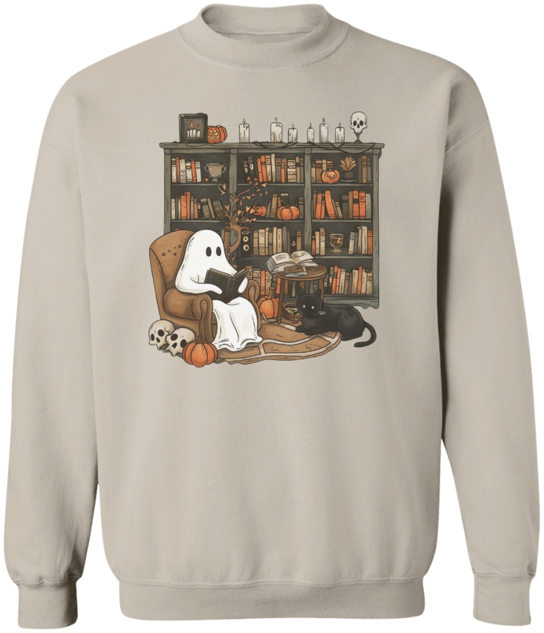 Retro Ghost Reading Books Sweatshirt, Librarian, Teacher Ghost Halloween