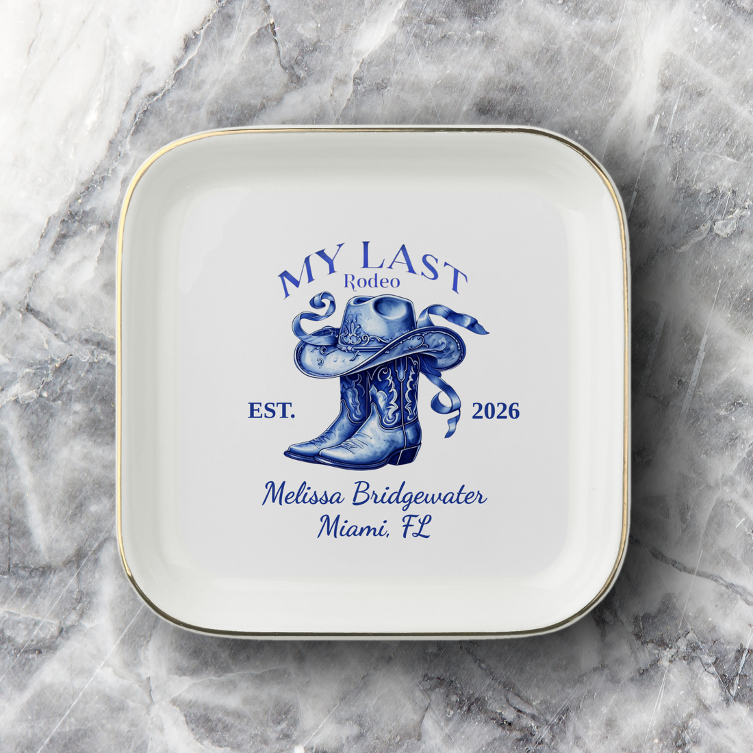 Personalized Rodeo Jewelry Dish, Cowboy Boots Trinket Tray, Western Keepsake, Custom Name and Location Gift for Cowgirl or Cowboy Home