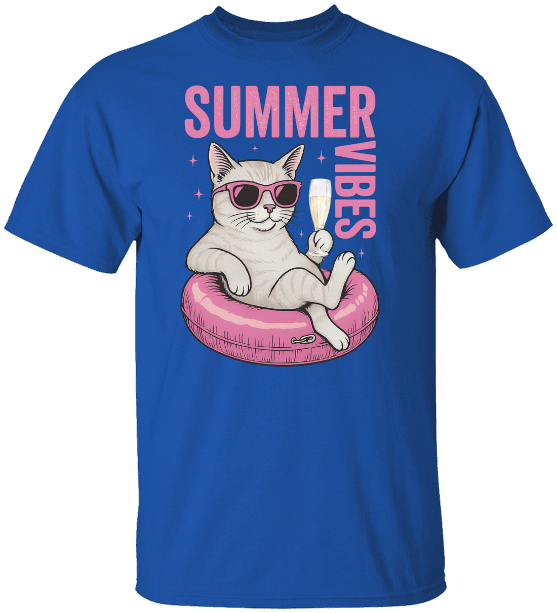 Summer Vibes T-Shirt, Summer Cat, Lazy River Cat, Cat in pool tube | Champagne Time