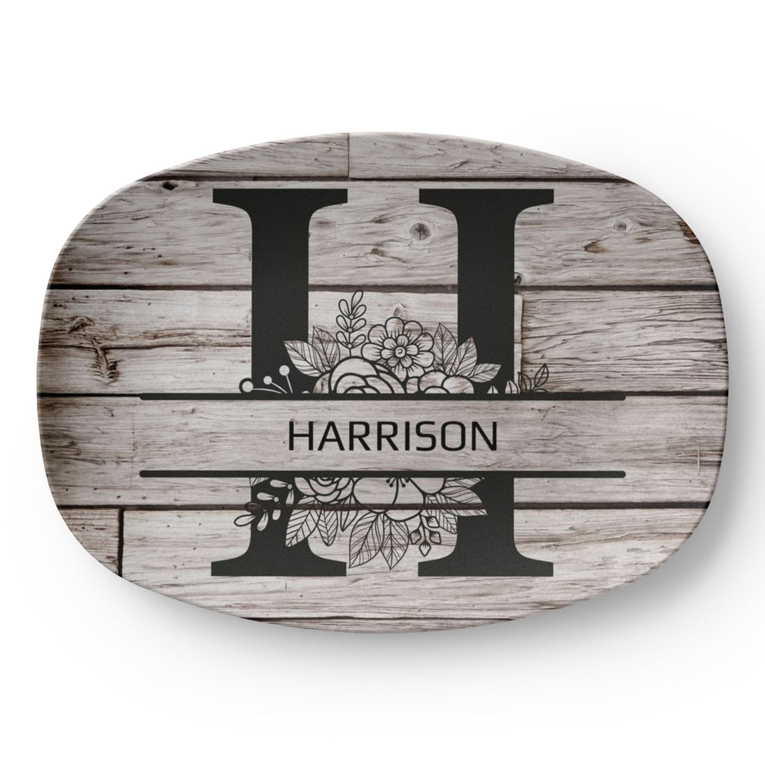 Personalized Father’s Day Platter – Custom Initial & Name Decorative Serving Tray (10x14”) – Wood Look Design Gift for Dad