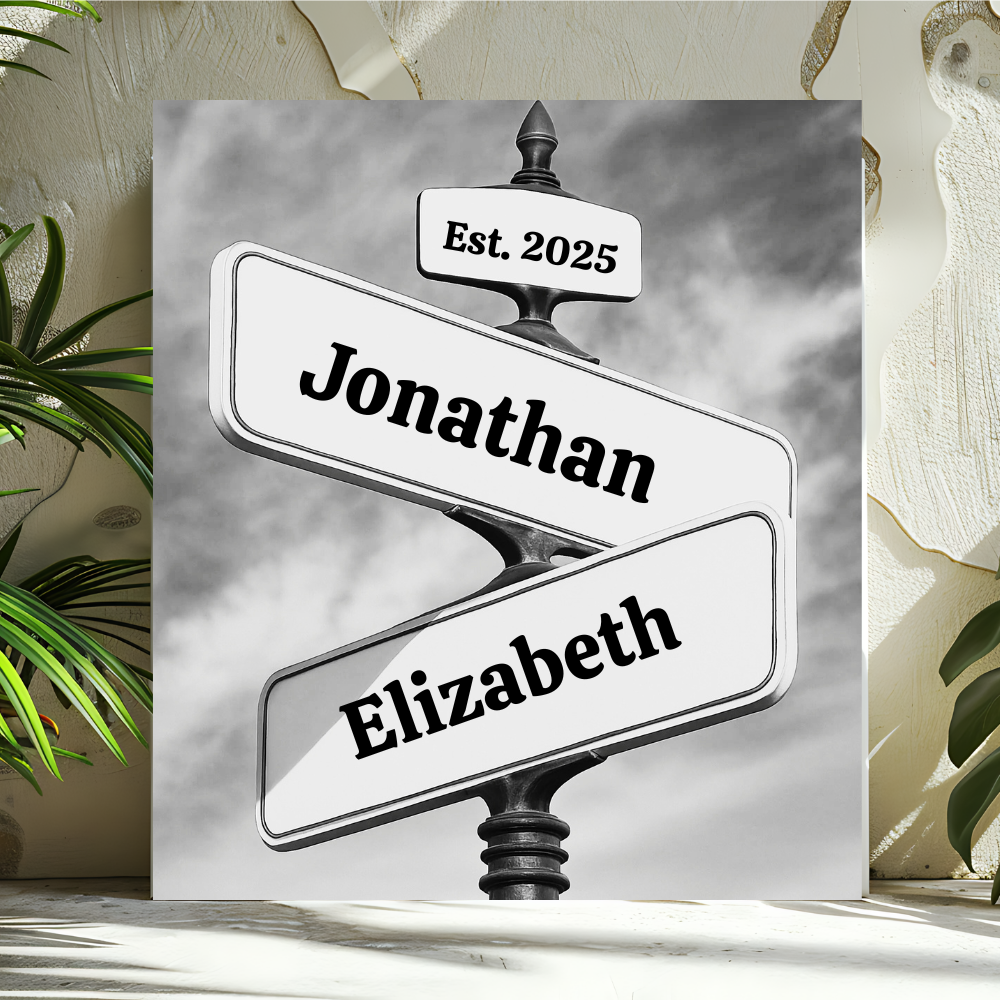 Personalized Vintage Intersection Street Sign with Names Dates Canvas