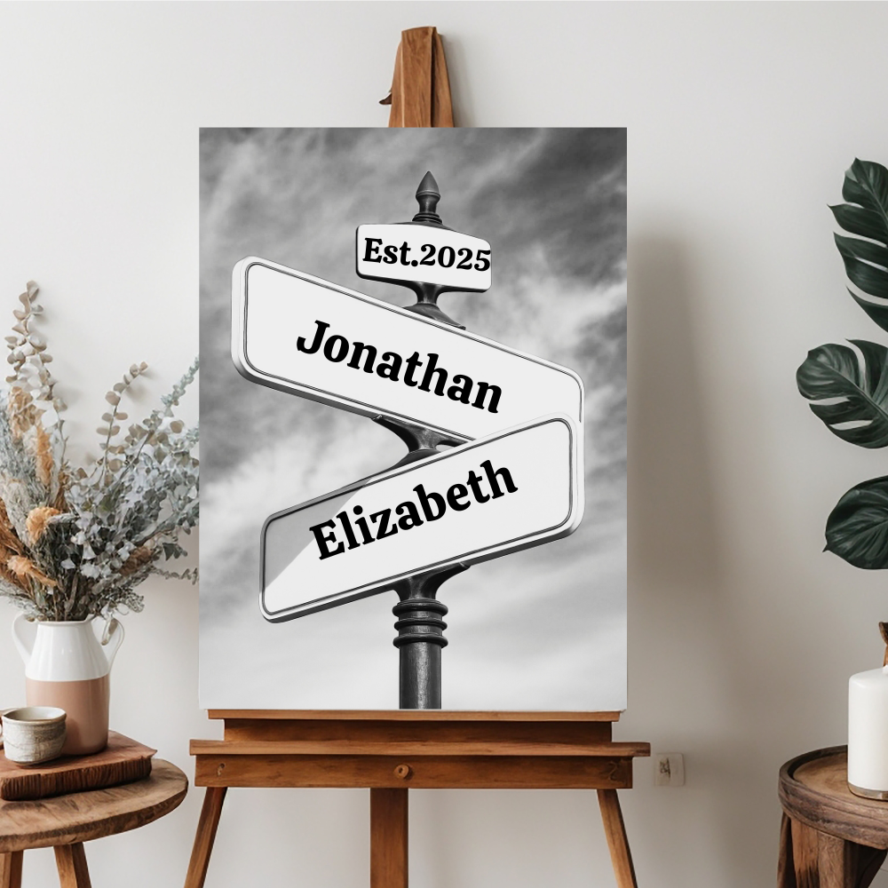 Personalized Vintage Intersection Street Sign with Names Dates Canvas