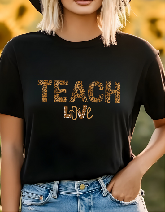Teach Love Leopard Print Teacher Shirt – Cute Teacher Appreciation T-Shirt, Classroom Gift for Teachers, Back to School Teacher Tee