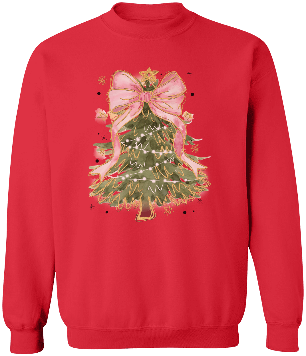 Watercolor Pink Bow Christmas Tree Coquette Sweatshirt – Cute & Classy Holiday Crewneck