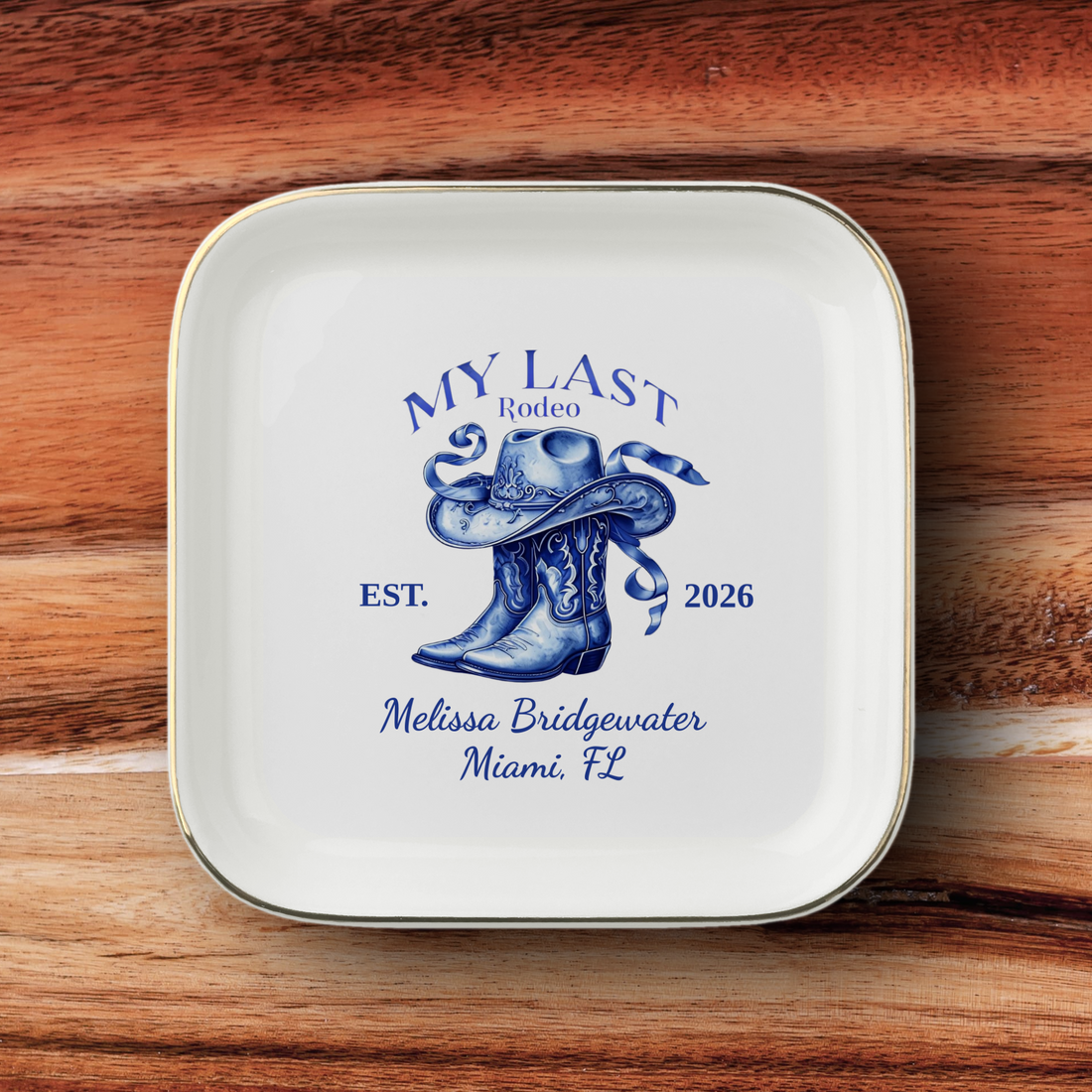 Personalized Rodeo Jewelry Dish, Cowboy Boots Trinket Tray, Western Keepsake, Custom Name and Location Gift for Cowgirl or Cowboy Home