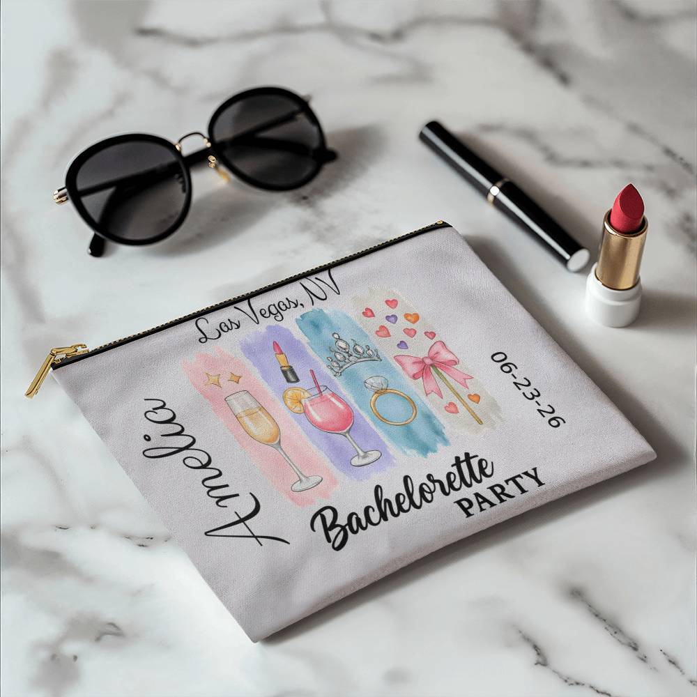 Bachelorette Personalized Makeup Bag, Bridal Shower Gift, Custom Bridesmaid Pouch, Party Favors
