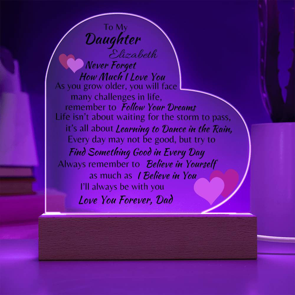 Personalized To My Daughter Acrylic Heart Plaque