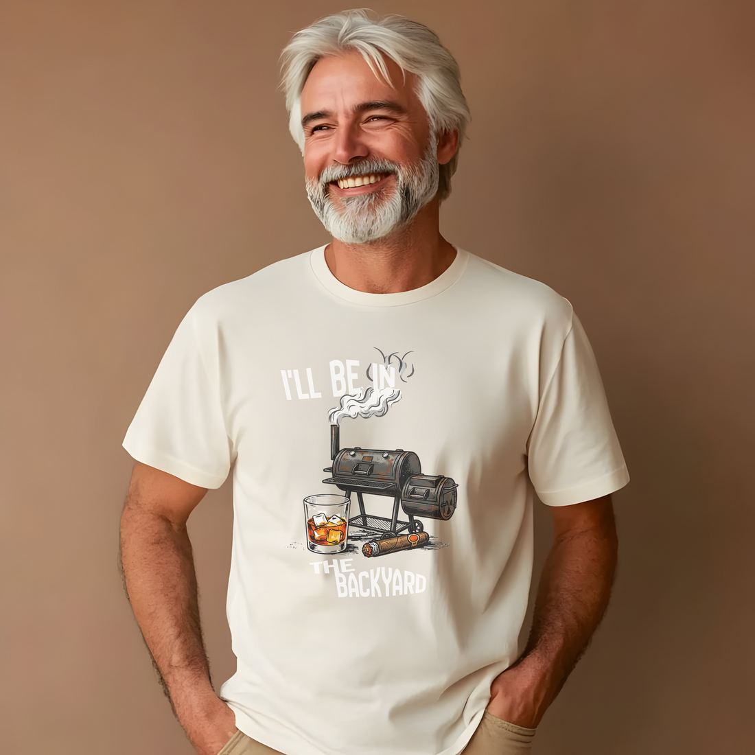 I'll Be in the Backyard T-Shirt, Funny BBQ Grill Shirt, Gift for Grill Masters, Men’s Casual Tee, Outdoor Cooking Apparel