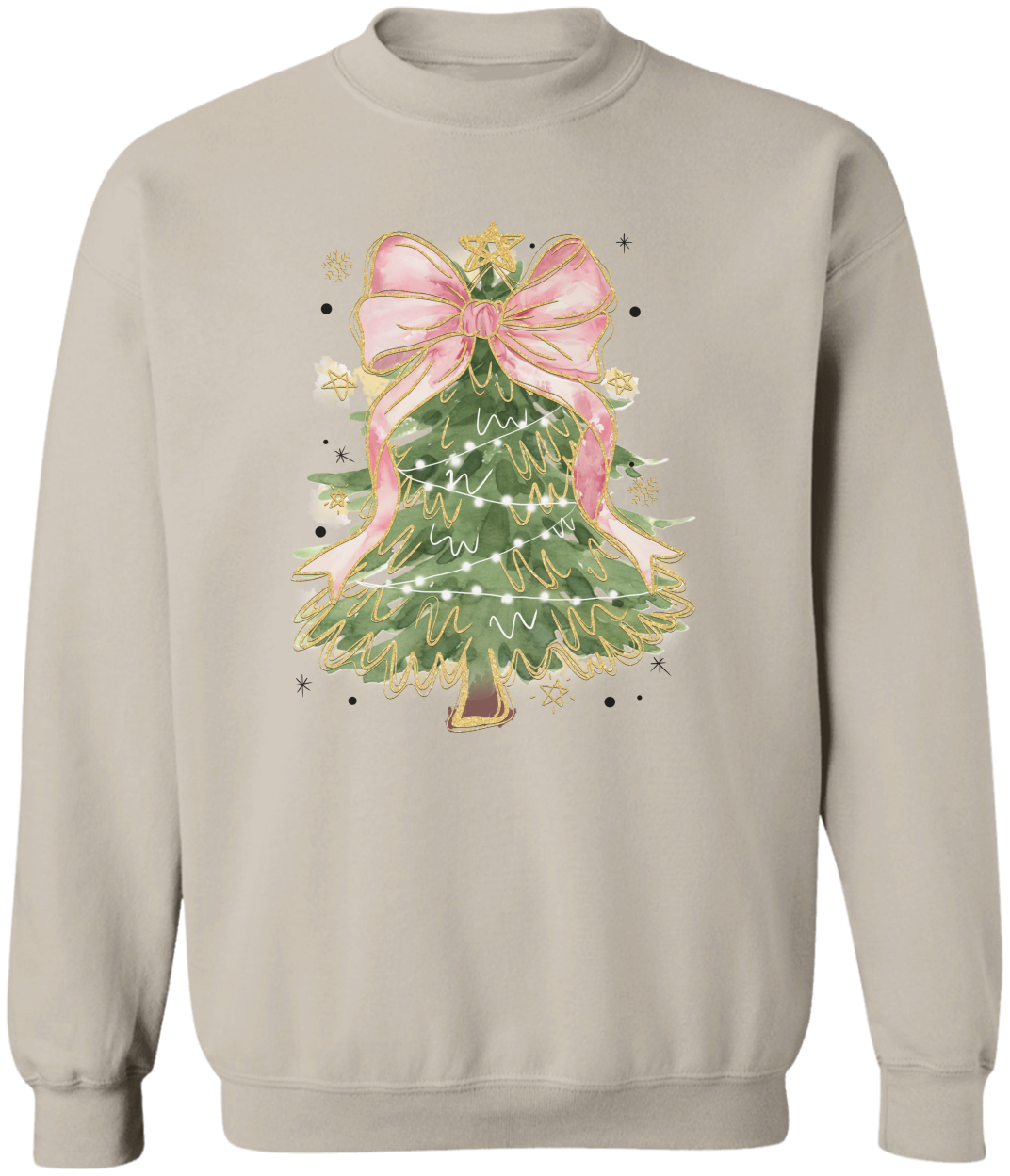 Watercolor Pink Bow Christmas Tree Coquette Sweatshirt – Cute & Classy Holiday Crewneck