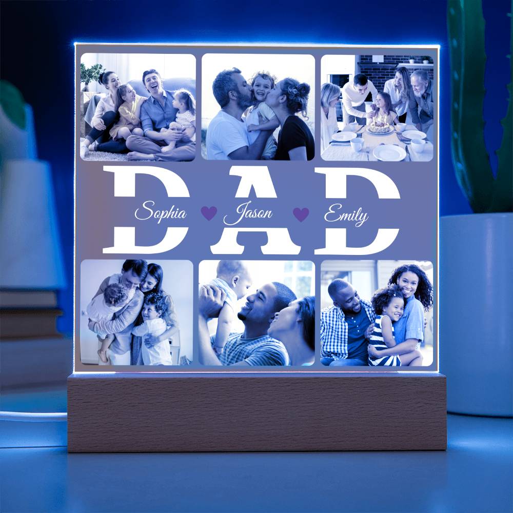 Personalized “DAD” Photo Acrylic Plaque – Custom Family Picture Gift for Dad – LED Night Lite Keepsake from Kids