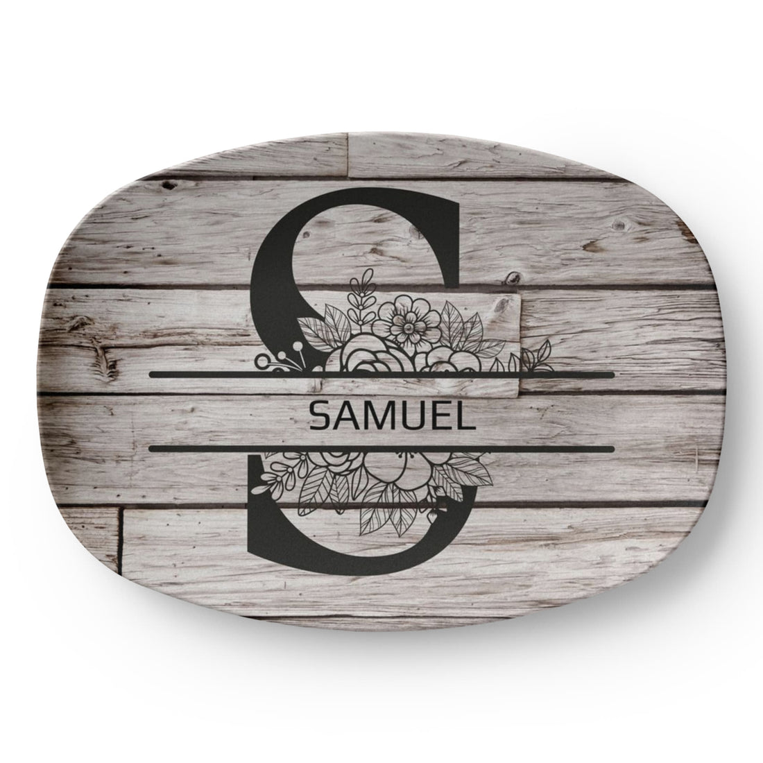 Personalized Father’s Day Platter – Custom Initial & Name Decorative Serving Tray (10x14”) – Wood Look Design Gift for Dad