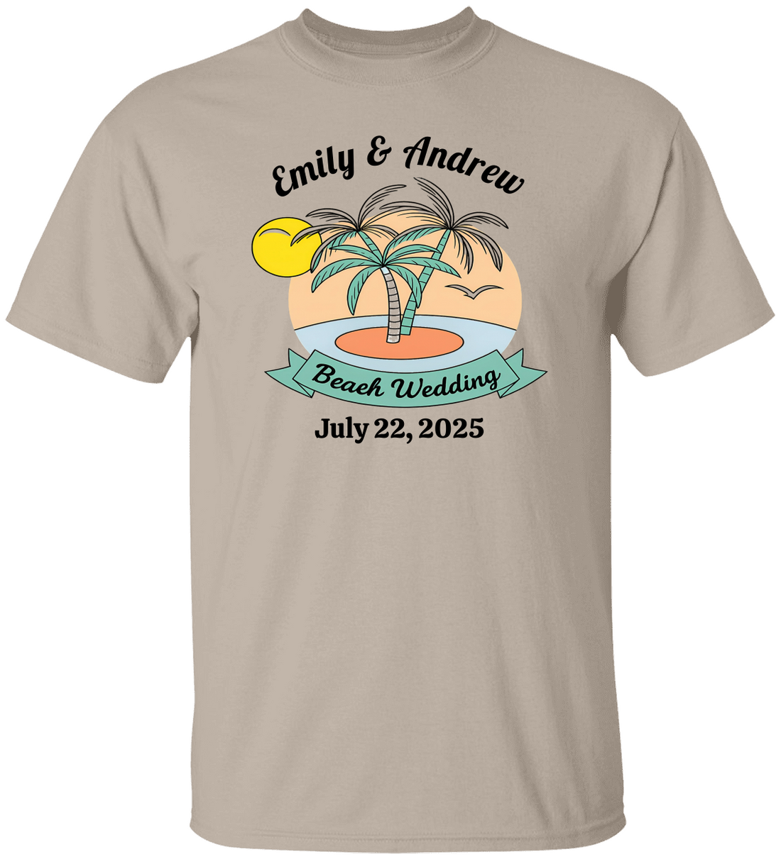 Personalized Beach Wedding Palm Tree Shirt, Custom Bride Groom Name Shirt, Tropical Destination Wedding Tee