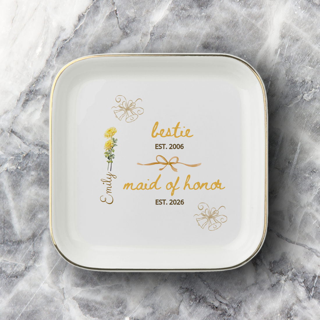Personalized Maid of Honor Jewelry Dish – Custom Name & Date Bridal Party Gift