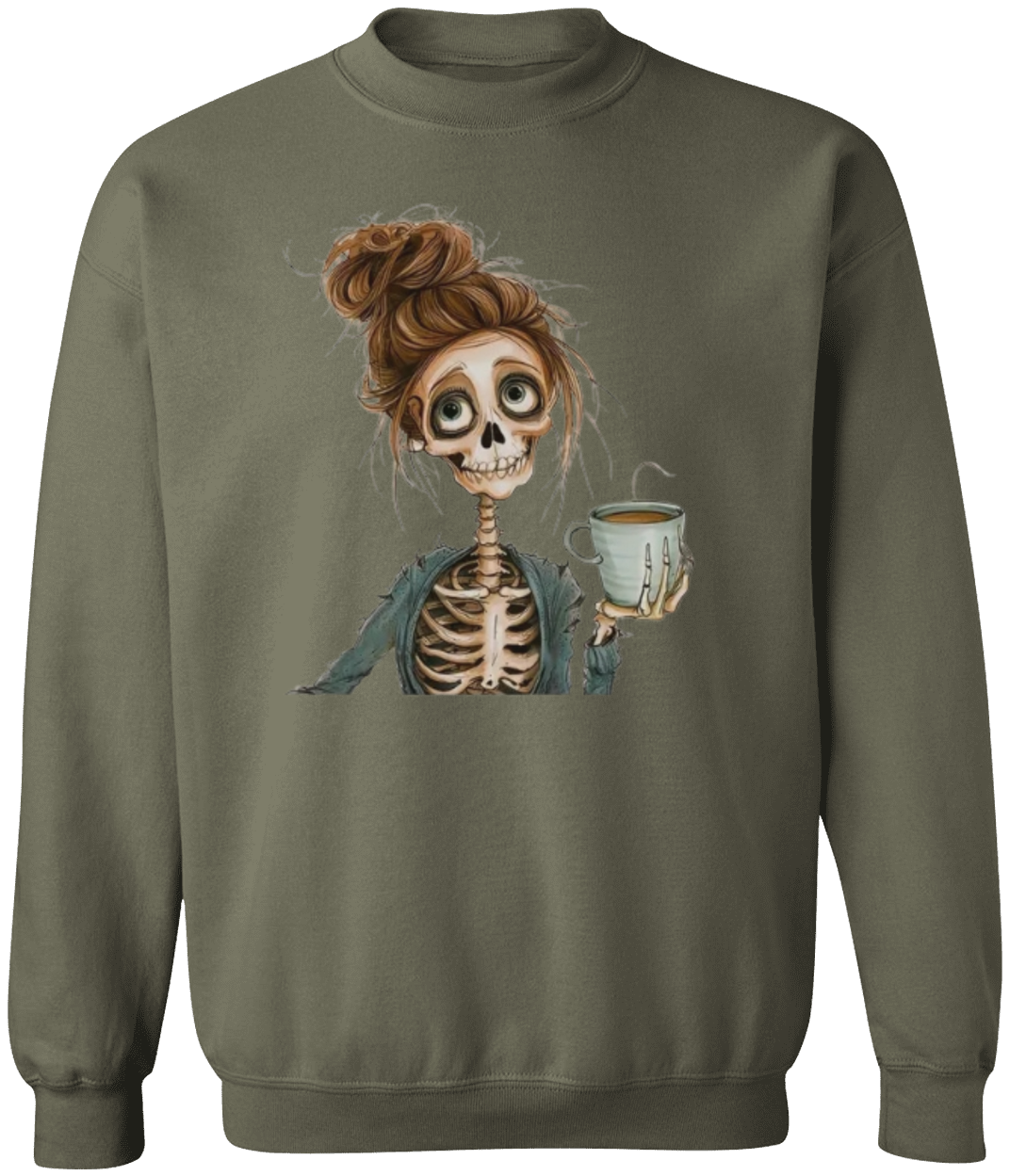 Funny Skull Girl Print Halloween Skeleton Coffee Sweatshirt