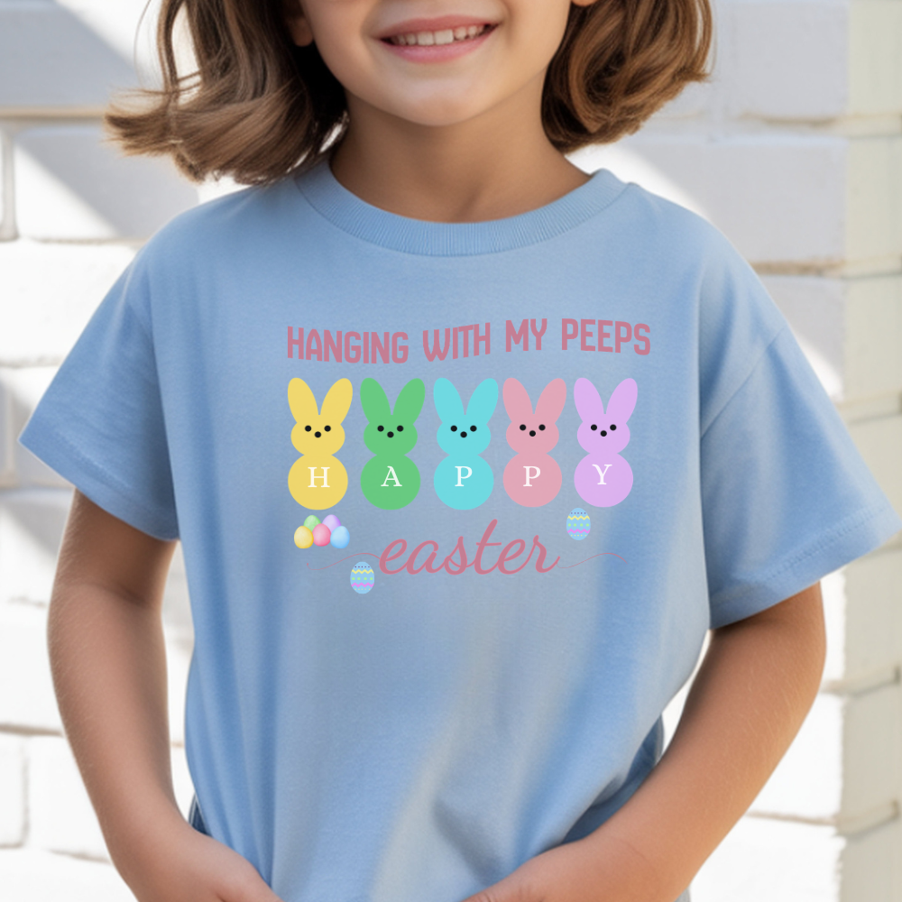 " Hanging with My Peeps" T- Shirt, Cute Easter Bunny Tee, Child's Easter Gift, Fun Easter Graphic Tee