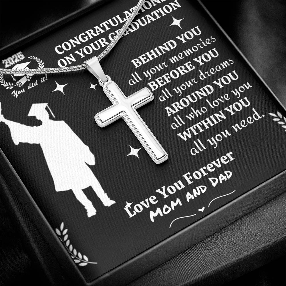 Personalized To My Son/Grandson/Nephew "Congrats 2025 Graduate" Cross Necklace