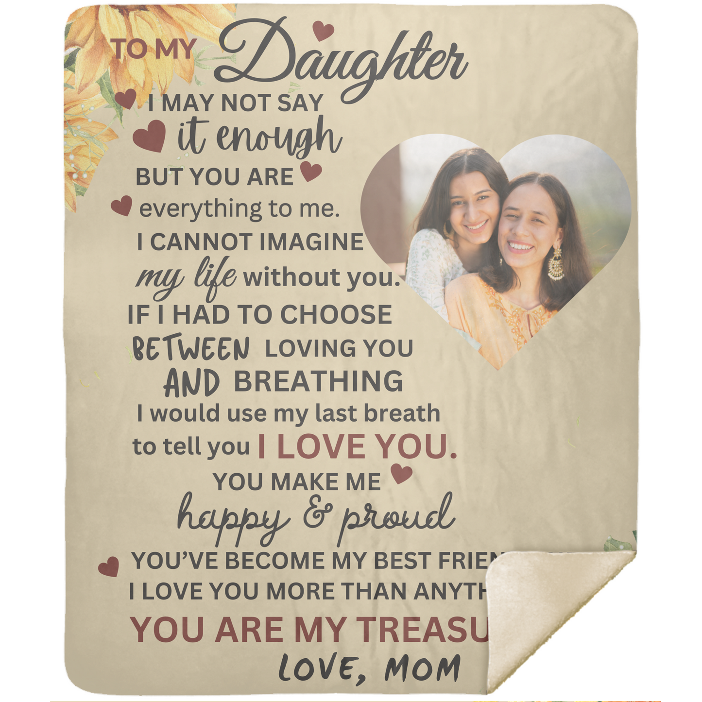 Personalized To My Daughter "You are my Treasure" Custom Photo Premium Sherpa Blanket