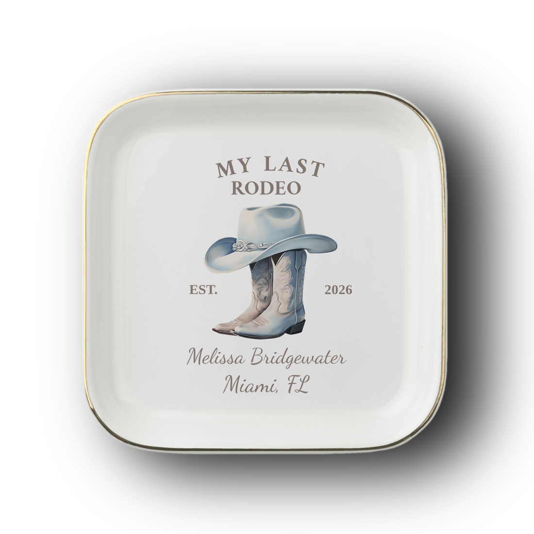 Personalized “My Last Rodeo” Jewelry Dish – Custom Western Bridal Ring Holder