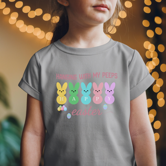 " Hanging with My Peeps" T- Shirt, Cute Easter Bunny Tee, Child's Easter Gift, Fun Easter Graphic Tee