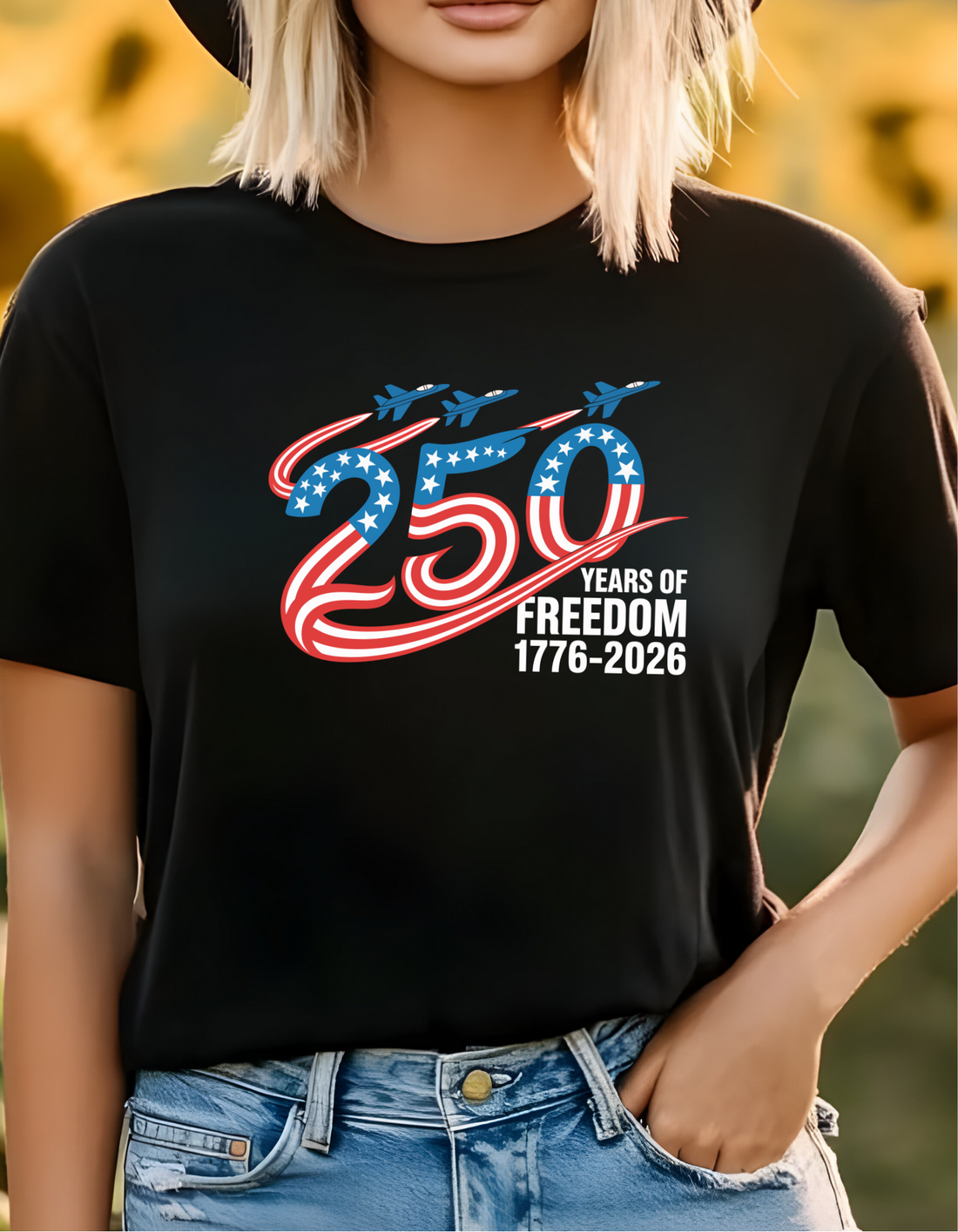 250 Years of Freedom T-Shirt, Patriotic Independence Day Tee, USA Flag Shirt, Celebrating 1776-2026, Women's Summer Top