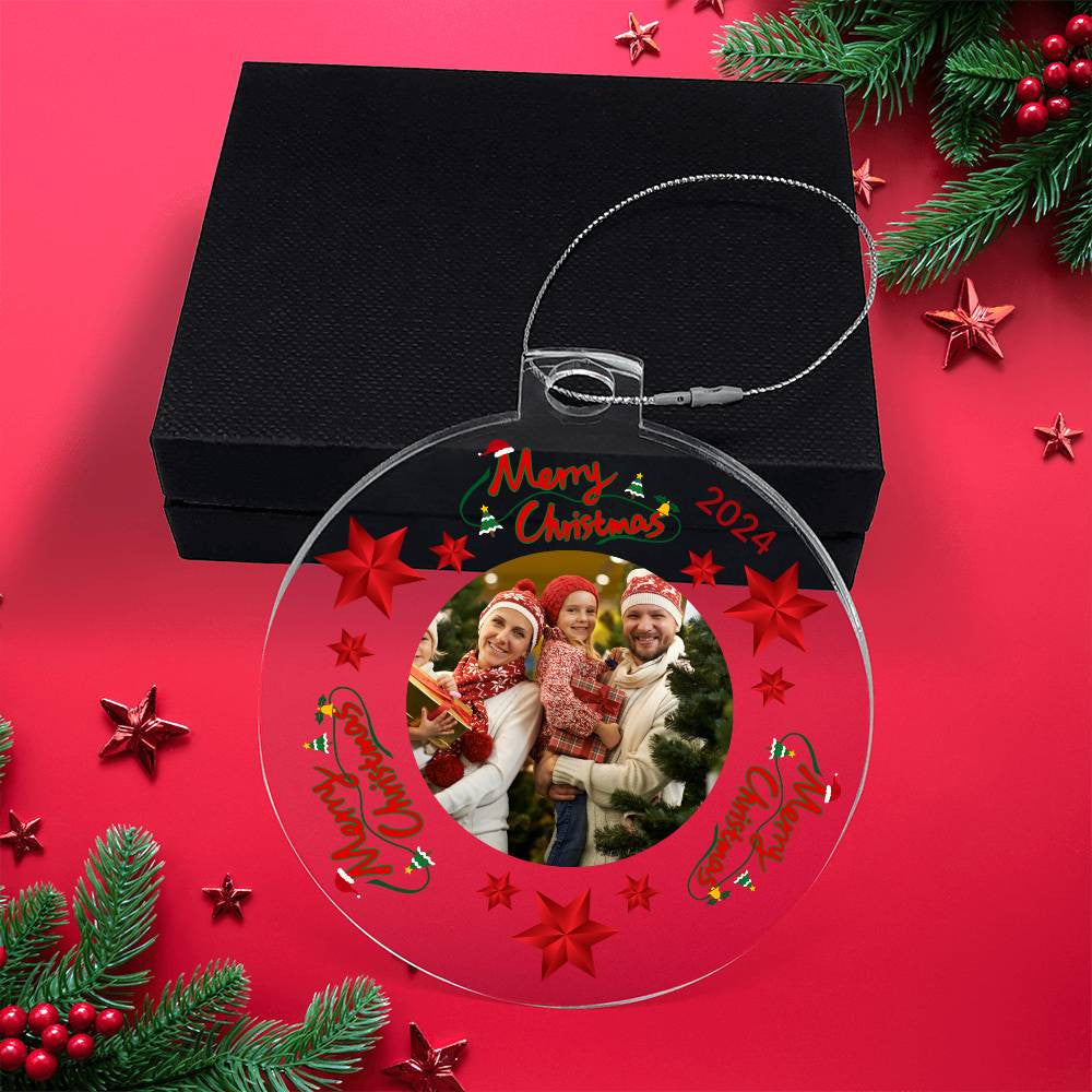 Personalized Merry Christmas 2024 Photo Acrylic Ornament!