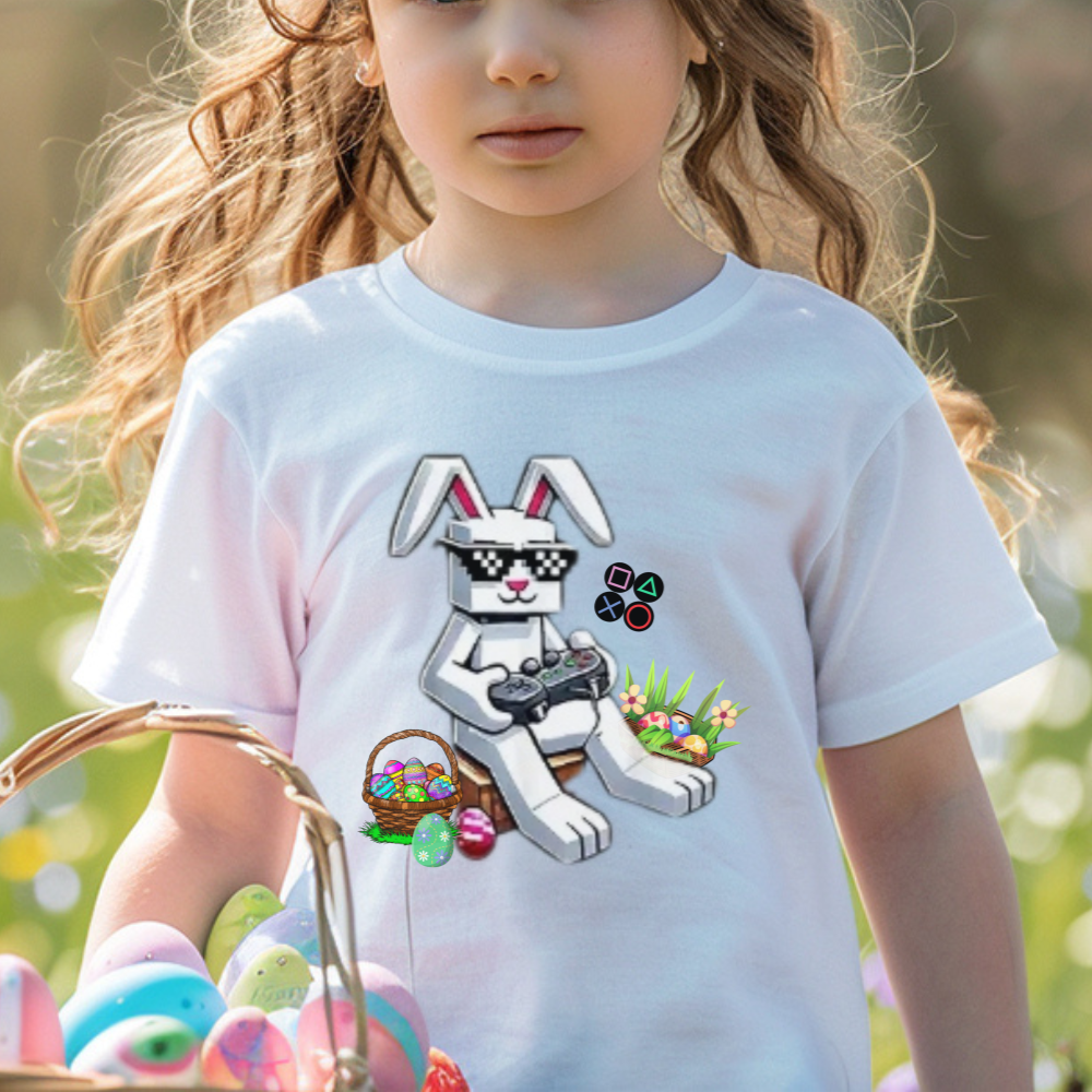 Kids Easter Bunny Gaming T-Shirt, Funny Spring Tee for Boys, Cute Holiday Outfit, Easter Egg Hunt Shirt for Girls