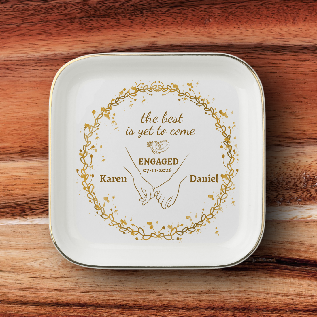 Personalized Engagement Jewelry Dish – Custom Couple Ring Holder With Names and Engagement Date