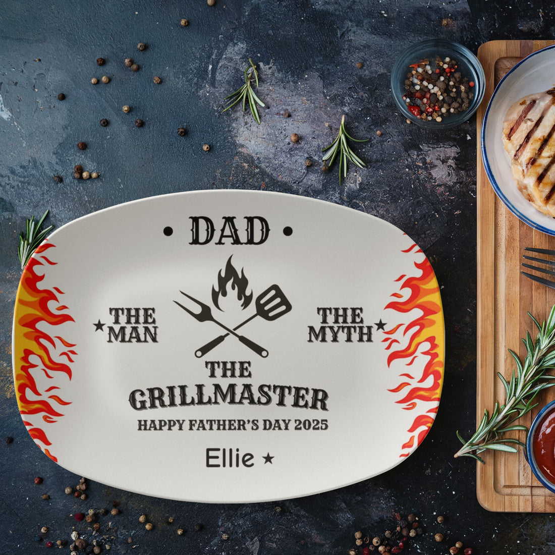 BBQ Grilling Personalized Plate, Daddy's Grilling Plate for Father's Day, Custom Gift for Him