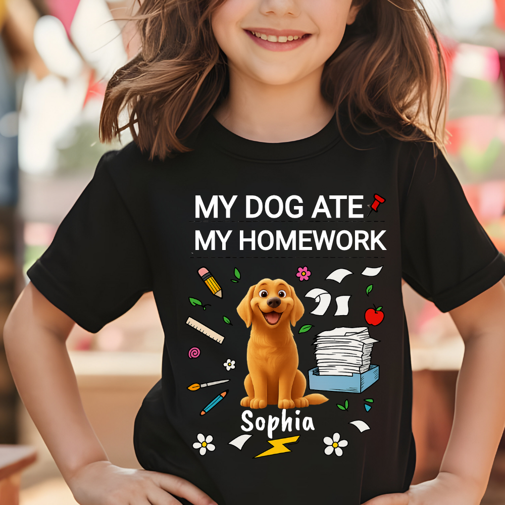 Personalized Kids Cotton Tee with Funny Dog Design