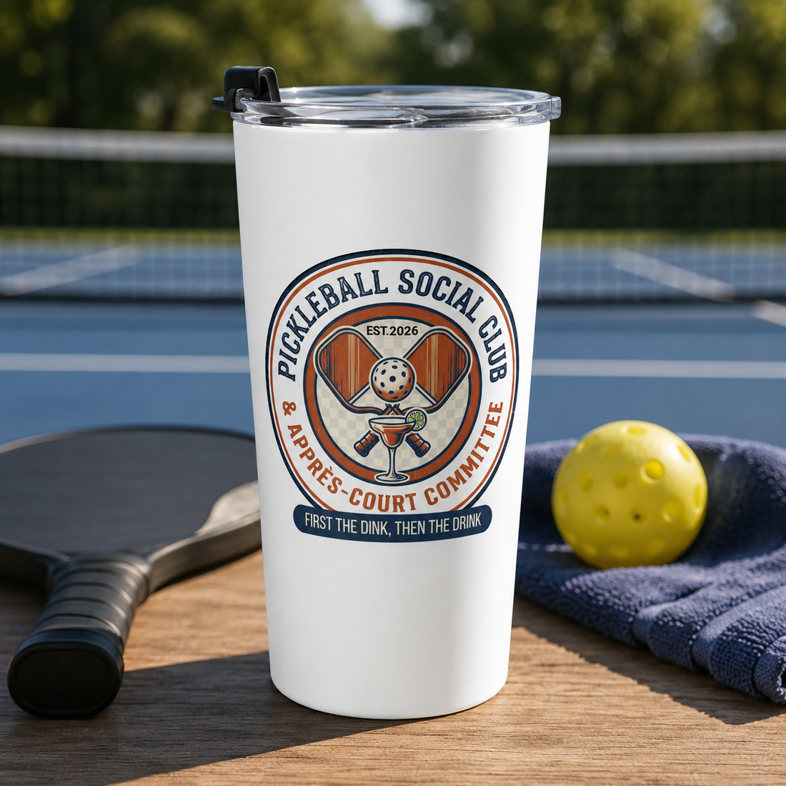 Pickleball Social Club Tumbler | First the Dink Then the Drink | Pickleball Gift for Players | 20oz Insulated Travel Mug | Matching Pickleball Shirt Available